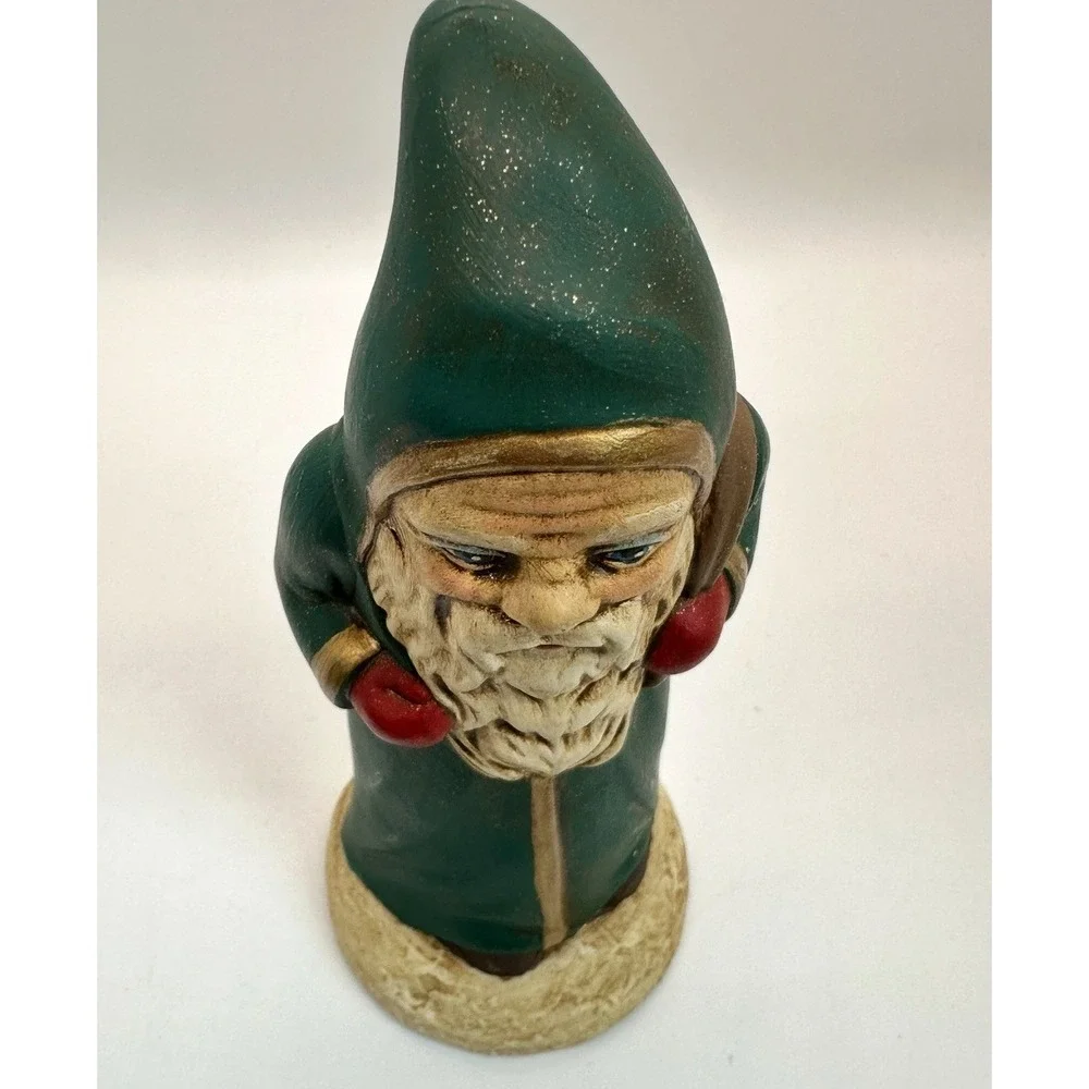 Vintage Belsnickel Style Santa Figurine Green Coat 8